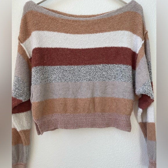 Free People Women's Candyland Striped Ivory Cropped Pullover Sweater Size Small - Picture 6 of 8